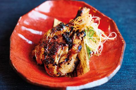Grilled poussin with lemon-garlic-chilli dipper