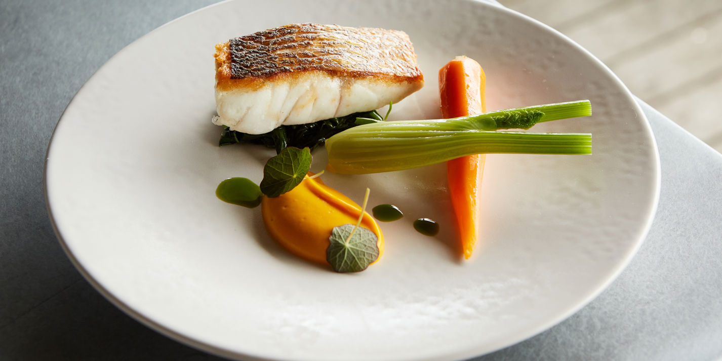 Seared Sea Bass, Langoustine Oil, Carrot Purée and Braised Fennel Recipe - Great British Chefs