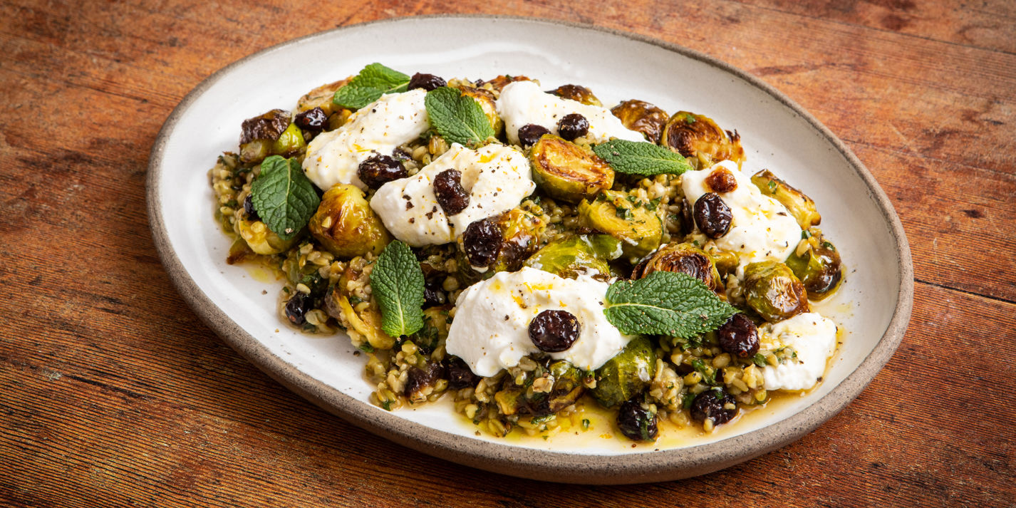 Freekeh With Roasted Sprouts, Ricotta and Cranberry-Orange