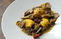 Ravioli, polenta, artichoke and truffle
