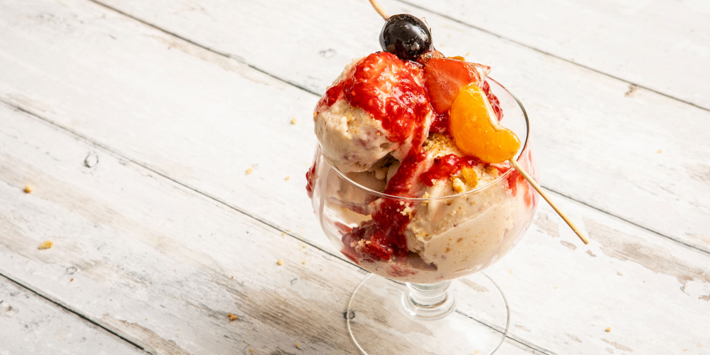 Strawberry Shortcake Gelato with Táng Húlu and Raspberry Jam Drizzle Recipe - Great British Chefs