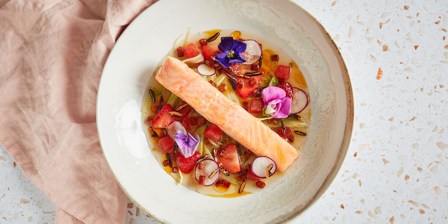 Salmon with Chorizo and Strawberries Recipe - Great British Chefs
