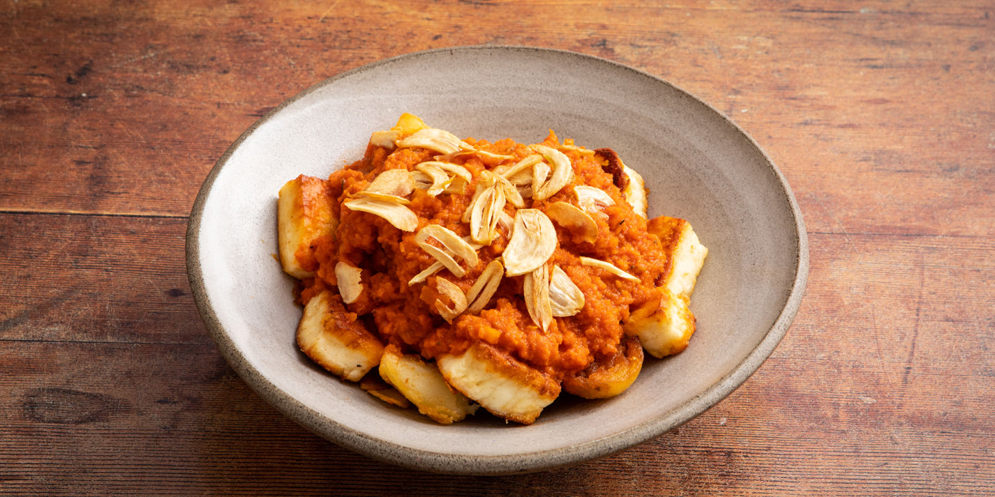 Spicy Patatas Bravas with Halloumi and Crispy Garlic Recipe Great