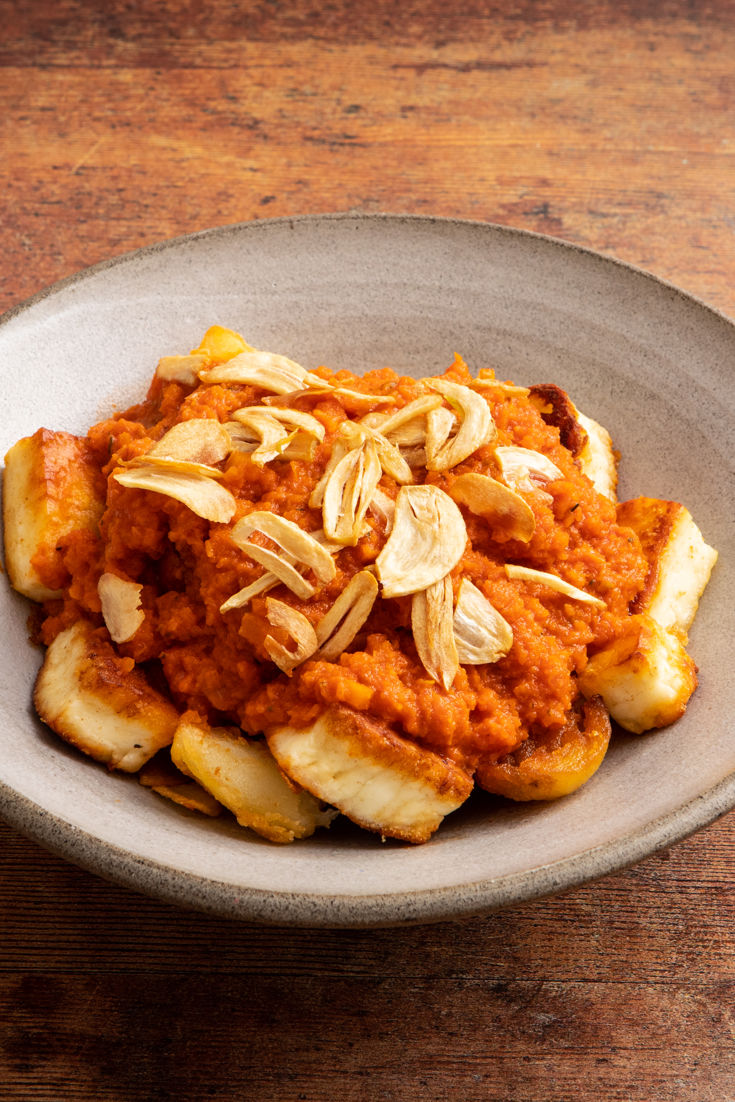 Spicy Patatas Bravas with Halloumi and Crispy Garlic Recipe Great