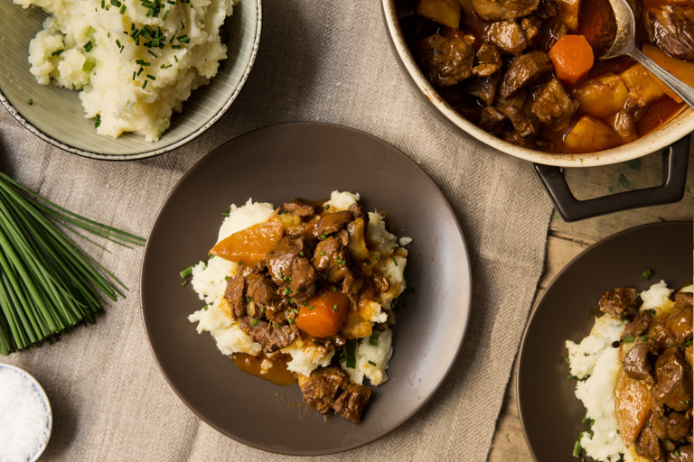 Mutton casserole with buttery champ potato
