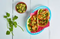 Cantonese crispy fried chicken tacos with smashed cucumber