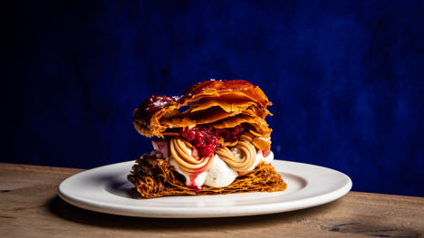 Peach Melba mille-feuille