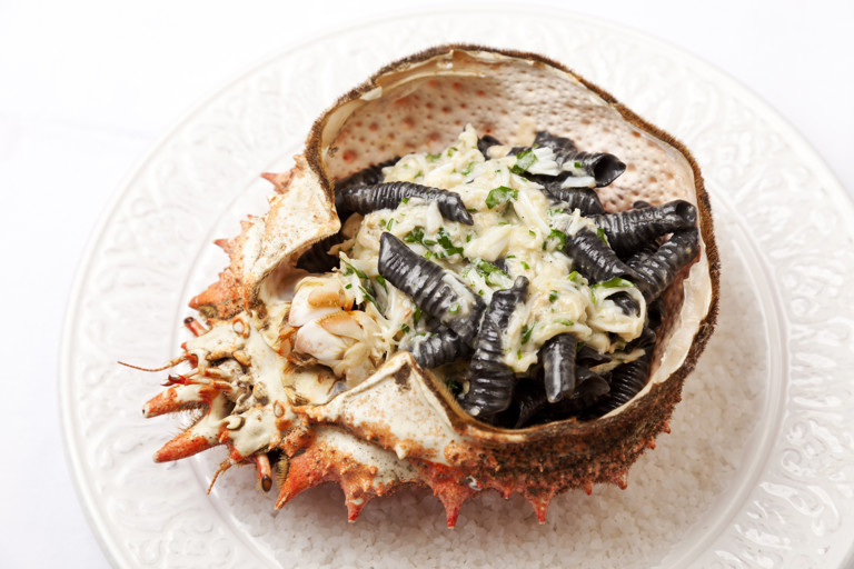 Alaska king crab with squid ink garganelle