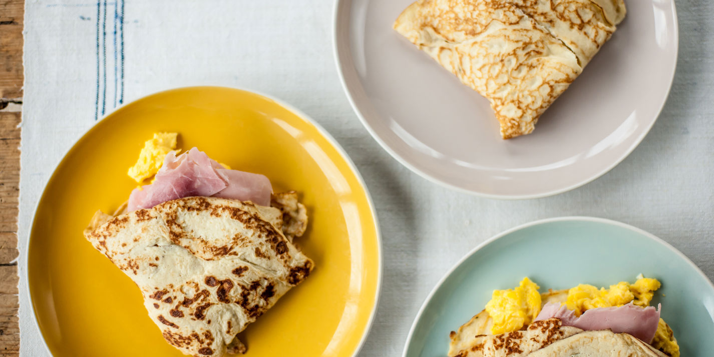 Ham and eggs with potato pancakes