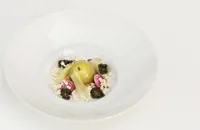 Apple with caviar and iced almond