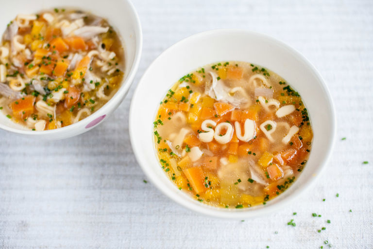 Chicken soup with pasta shapes