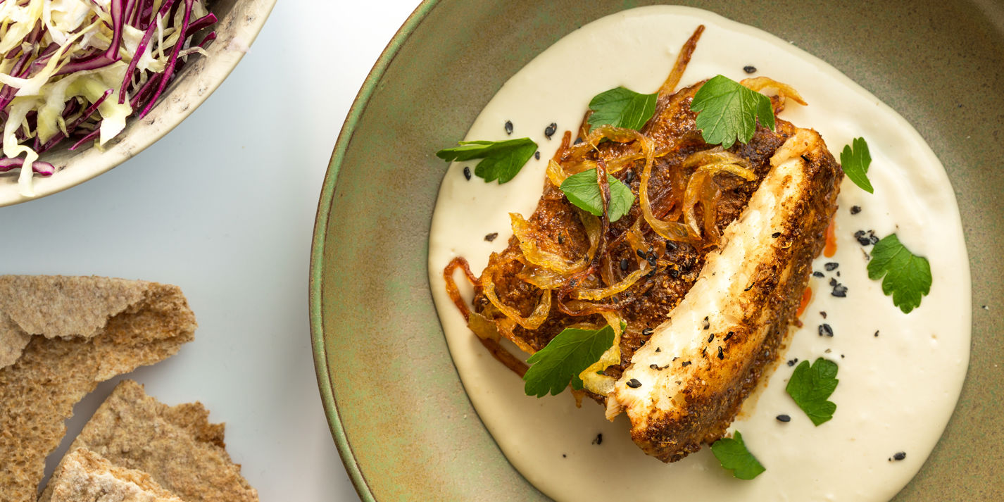 Baked Haddock Recipe with Tahini Sauce - Great British Chefs