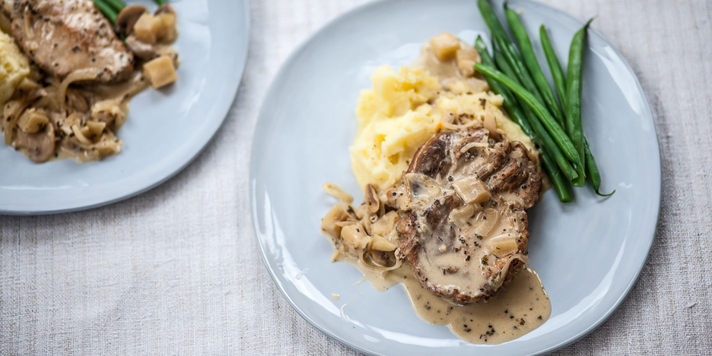 Pork Chop Recipe with Apple and Mushroom Sauce - Great British Chefs