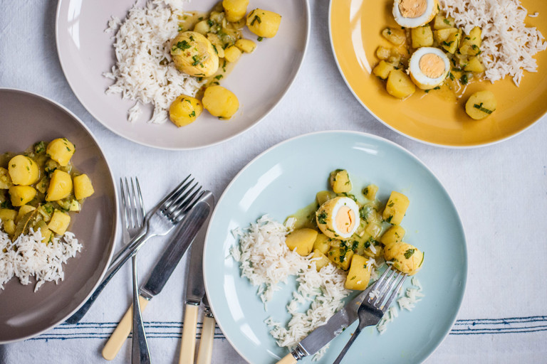 Asha's egg curry with basmati rice