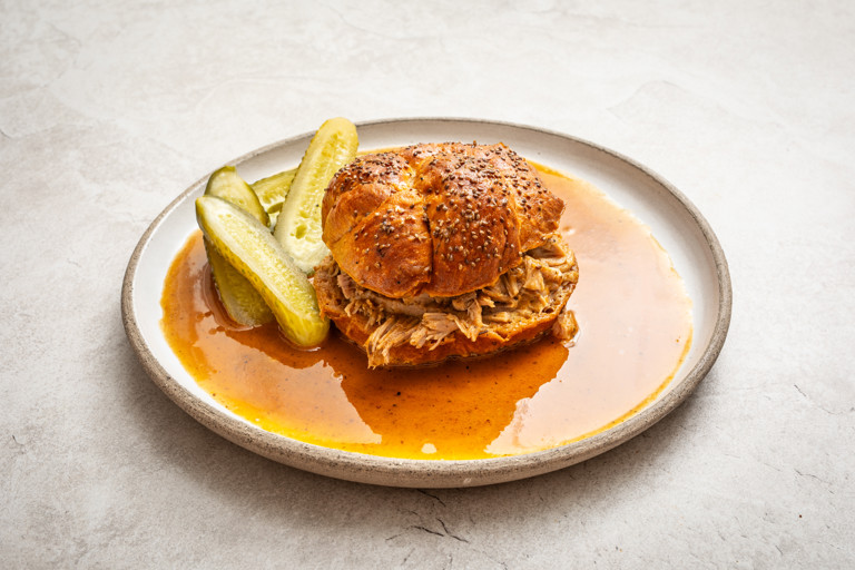 Maczanka krakowska (Kraków-style gravy-soaked pork sandwich)