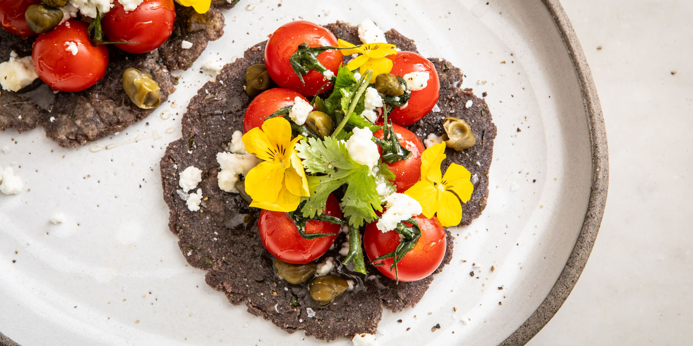 Herby Pickled Tomatoes on Homemade Corn Tostadas Recipe - Great British Chefs