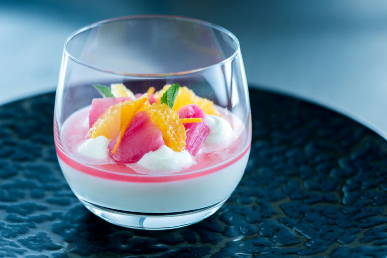 Baked Yoghurt with Poached Rhubarb