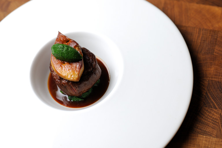 Beef fillet, foie gras, parsley purée and Madeira sauce