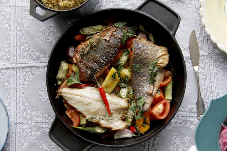 Sea bass in coconut cream