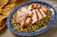 Pork chops and flageolet beans dressed with pork fat and sherry vinegar