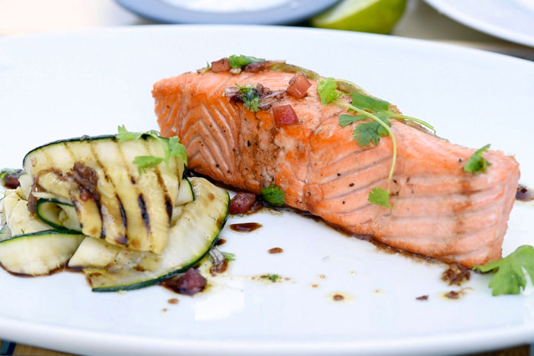 Pan-roasted Fjord Trout with courgettes and sauce vierge