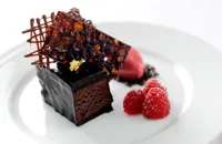 Chocolate mousse cake with raspberries