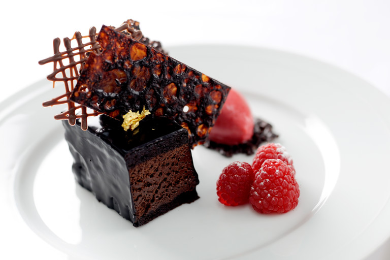 Chocolate mousse cake with raspberries
