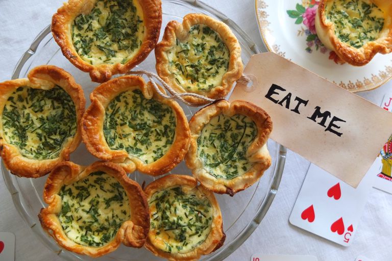 Cheshire (cat) cheese and English garden herb quiches