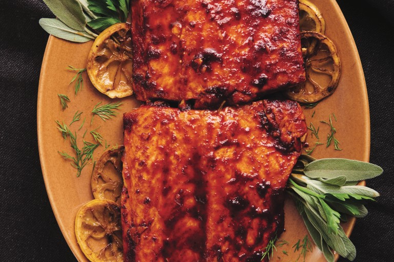 Harissa and brown sugar glazed salmon