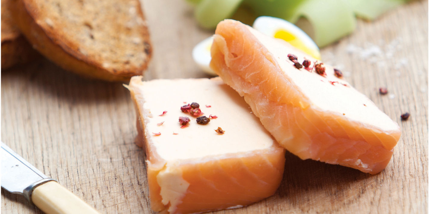 Smoked salmon terrine with cucumber and quail's eggs