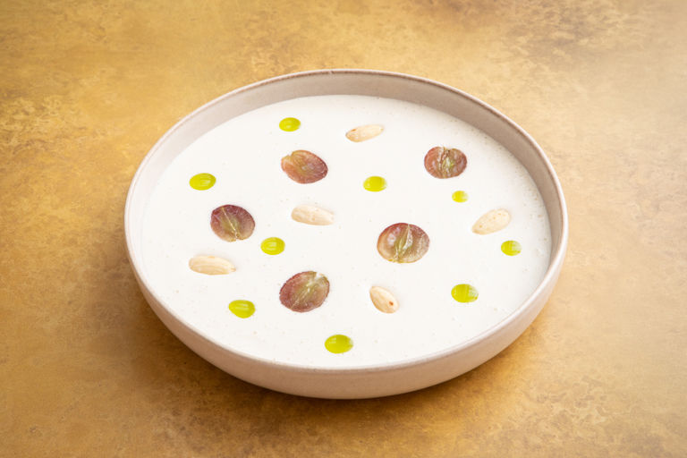 Ajo blanco with mixed herb oil