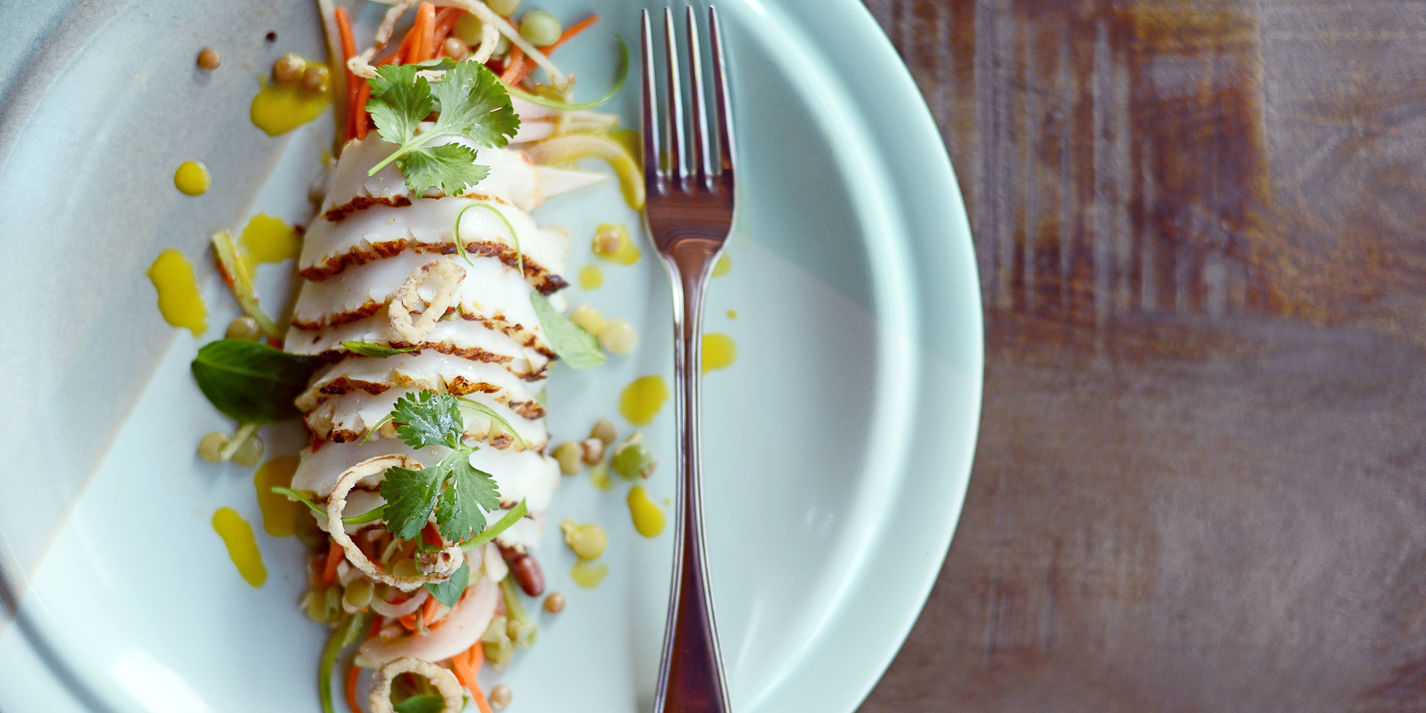 Charred Squid with Vietnamese Coleslaw Recipe - Great British Chefs