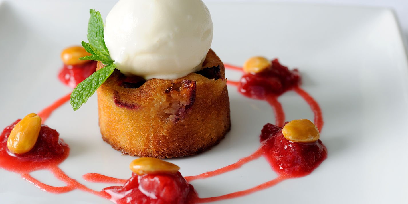 Plum Clafoutis Recipe With Crème Fraîche Sorbet - Great British Chefs