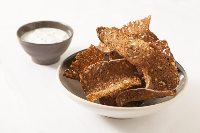 Barley dip with rye bread crisps