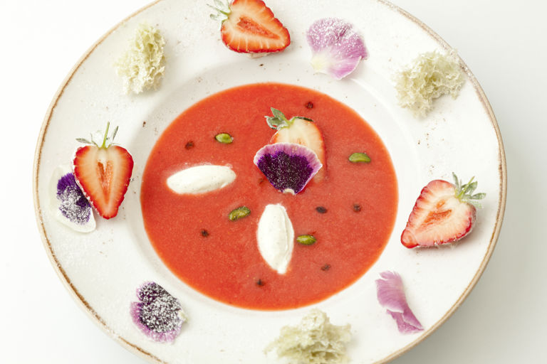 Strawberry soup and Mosto Cotto
