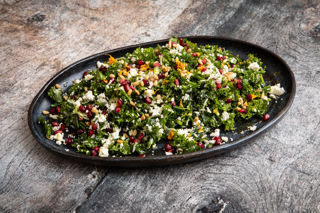 Rice salad with pomegranate, feta, toasted pine nuts and orange vinaigrette