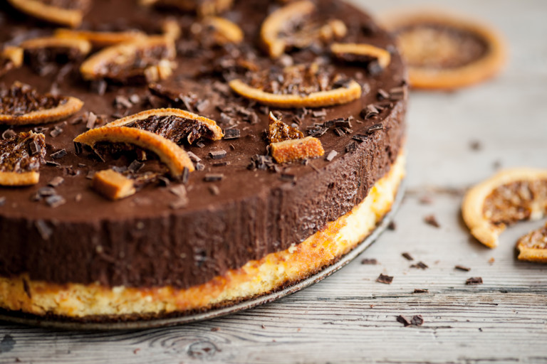 Chocolate orange pudding with orange crisps