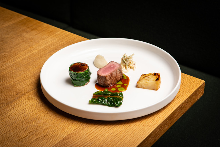 Loin of Manx Loaghtan lamb, salt-baked celeriac and garden chard