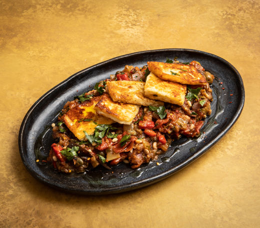 Smoky caponata with chargrilled halloumi