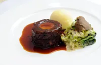 Oxtail with boudin blanc and creamed cabbage