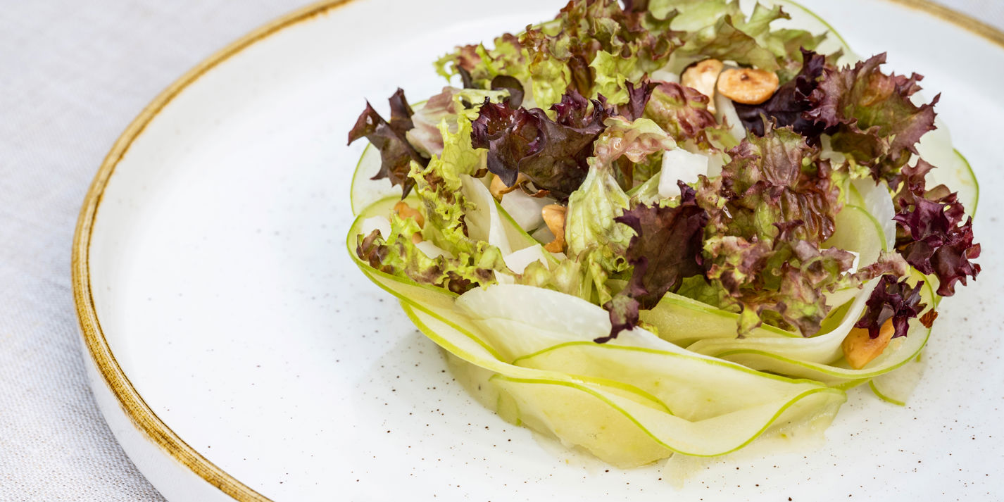 Kohlrabi and Apple Salad, With Cobnuts, Lollo Rosso and Apple Cider Vinegar Recipe - Great British C