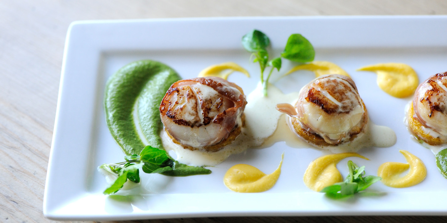 Scallops, Prosciutto, Watercress & Squash Great British Chefs