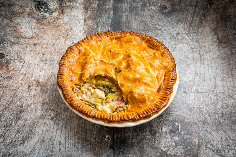 Ham hock, cauliflower and cheese pie