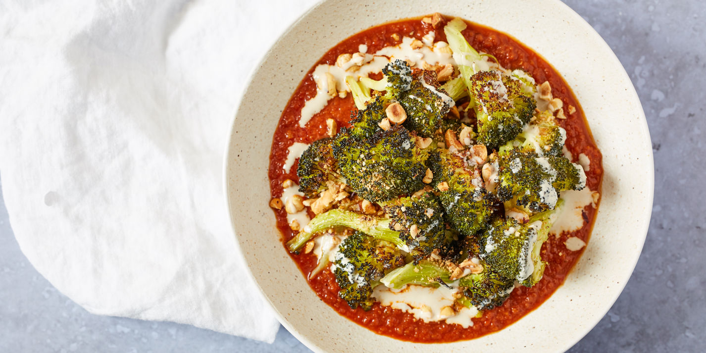 Roasted Broccoli with Hazelnut, Tomato and Tahini Recipe - Great British Chefs