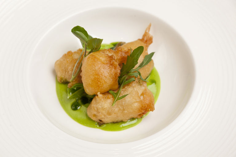 Monkfish scampi in Meantime beer batter with wild garlic mayonnaise