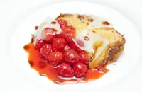 Pain perdu with roasted strawberries, aged balsamic and Parmesan