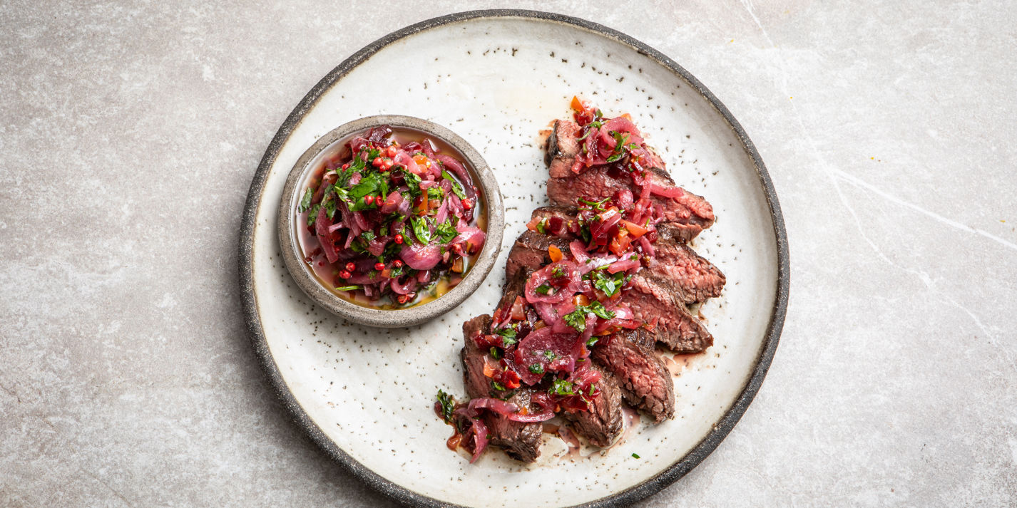 Denver Steak with Pink Onion Salsa Recipe - Great British Chefs