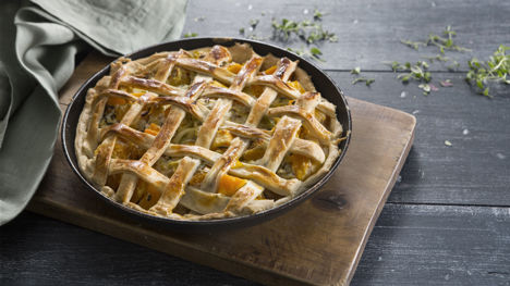 Savoury lattice pie, with butternut squash, leek, lemon and ricotta