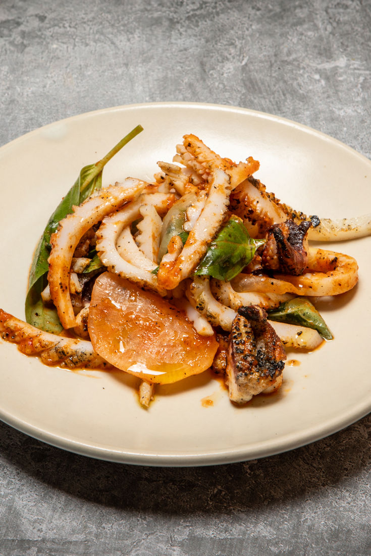 Cuttlefish, Harissa, Preserved Daikon and Basil Recipe - Great British ...