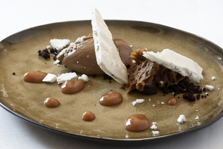 Winter dessert of chocolate, hazelnut and coffee